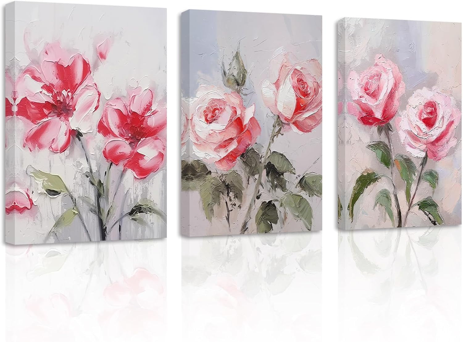 ZHONGYUTONG Pink Rose Wall Art 3 Pieces Rose Flowers Canvas Picture ...
