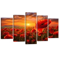 ZHONGYUTONG Poppies Canvas Wall Art 5 Pieces Poppy Field Painting Flower Landscape Picture Prints (8"x14"x2pcs 8"x18"x2pcs 8"x22"x1pcs)