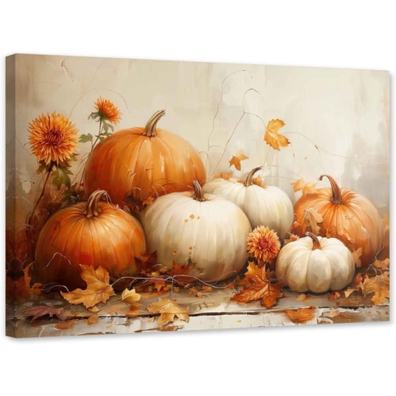ZHONGYUTONG Pumpkin Wall Art Autumn Canvas Fall Harvest Theme Pictures Fall Leaf Painting for Thanksgiving Wall Decor Framed (20.00" x 30.00")