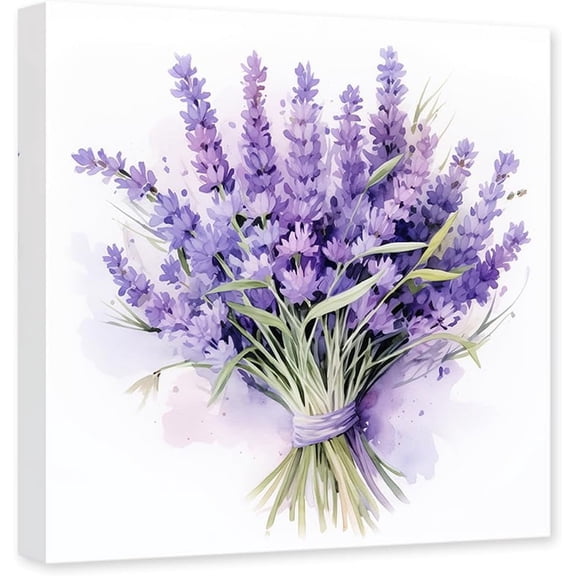 ZHONGYUTONG Purple Flower Canvas Wall Art Lavender Pictures Wall Decor Floral Plants Painting Poster Bathroom Bedroom Decor Frame (12.00"x12.00")