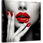 ZHONGYUTONG Red Lips Picture Wall Decor Woman with Red Nails Canvas Art Black and White Fashion Painting Poster for Bedroom Living Room Framed 12.00" x 12.00"