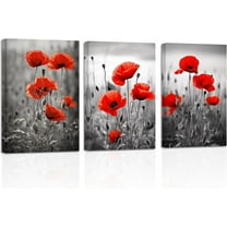 ZHONGYUTONG Red Poppies Canvas Wall Art 3 Piece Black White & Gray Poppy Flowers Picture Prints Elegant Rustic Artwork Bathroom Home Decor (11.00" x 14.00" x 3PCS)