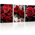 thumbnail image 1 of ZHONGYUTONG Red Rose Canvas Wall Art 3 Pieces Elegant Rose Flower Painting Prints Blooming Floral Picture Romantic Artwork Home Decor Framed (11.00" x 14.00" x 3PCS), 1 of 6