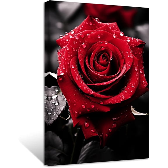 ZHONGYUTONG Red Rose Canvas Wall Art Elegant Rose Flower Painting Prints Blooming Floral Picture Romantic Artwork for Girls' Bedroom Framed (24.00" x 36.00")