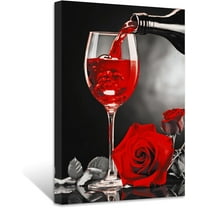ZHONGYUTONG Red Wine Wall Decor Kitchen Canvas Picture Black White and Red Wine Glass Rose Painting Prints Modern Abstract Artwork for Restaurant Dining Room Bar Decor (12.00" x 18.00")