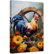 ZHONGYUTONG Rooster Canvas Wall Art Vintage Chicken Picture Print Farm Animal Flower Painting for Farmhouse Kitchen Decor Framed 12.00" x 18.00"