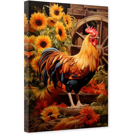 ZHONGYUTONG Rooster Canvas Wall Art Vintage Chicken Picture Print Farm Animal Flower Painting for Farmhouse Kitchen Decor Framed (12.00" x 18.00")