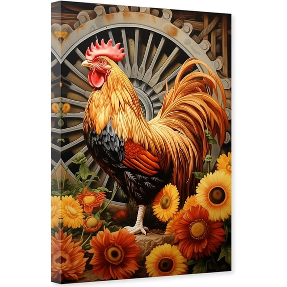 ZHONGYUTONG Rooster Canvas Wall Art Vintage Chicken Picture Print Farm Animal Flower Painting for Farmhouse Kitchen Decor Framed (28.00" x 42.00")