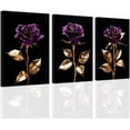thumbnail image 1 of ZHONGYUTONG Rose Gold Wall Art Set of 3 Black and Gold Flower Painting Prints Red Rose Canvas Pictures Floral Bathroom Bedroom Home Decor Framed (12.00" x 16.00" x 3PCS), 1 of 4