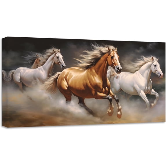 ZHONGYUTONG Running Horses Wall Art Wild Animal Pictures Vintage Horses Canvas Prints Large Artwork for Home Office Living Room Decor Framed (12.00" x 24.00")