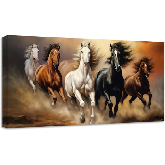 ZHONGYUTONG Running Horses Wall Art Wild Animal Pictures Vintage Horses Canvas Prints Large Artwork for Home Office Living Room Decor Framed (12.00" x 24.00")