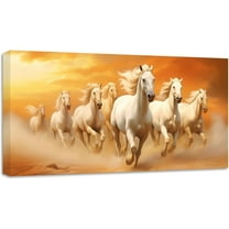 ZHONGYUTONG Running Horses Wall Art Wild Animal Pictures White Horses Canvas Prints Large Vintage Artwork for Home Office Living Room Decor Framed (12.00" x 24.00")