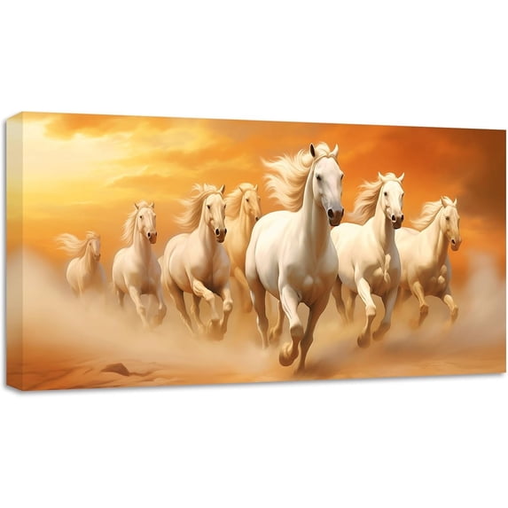 ZHONGYUTONG Running Horses Wall Art Wild Animal Pictures White Horses Canvas Prints Large Vintage Artwork for Home Office Living Room Decor Framed (16.00" x 32.00")