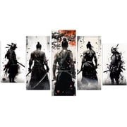 ZHONGYUTONG Samurai Canvas Wall Art 5 Piece Japanese Samurai Poster Prints Black and White Japanese Art Wall Decor Modern Home Bushido Artwork Frame 8x14inx2 8x18inx2 8x22inx1