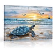 ZHONGYUTONG Sea Turtle Canvas Wall Art Turtle Bathroom Wall Decor Coastal Beach Pictures Ocean Animal Artwork Lighthouse Painting for Home Decor Framed 12.00" x 18.00"