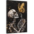 thumbnail image 1 of ZHONGYUTONG Skeleton Wall Art Abstract Skull Canvas Skeleton and Gold Butterfly Pictures Gothic Painting for Living Room Decor Framed (12.00" x 18.00"), 1 of 5