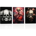 thumbnail image 1 of ZHONGYUTONG Skull Canvas Wall Art 3 Pieces Abstract Skeleton and Pink Roses Poster Prints Gothic Theme Paintings Halloween Wall Decor (11.00" x 14.00" x 3PCS), 1 of 7