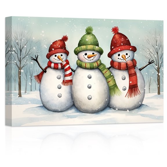 ZHONGYUTONG Snowman Canvas Art Prints Christmas Wall Decor Winter Snow Scene Picture (28"x42")
