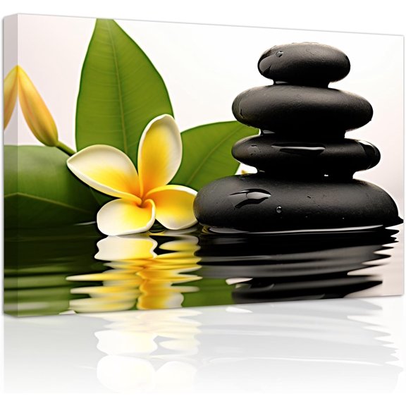 ZHONGYUTONG Spa Bathroom Wall Art Zen Stones & Flowers Green Leaves Paintings Meditation Canvas Prints Spa Artwork Spiritual Wall Decor Framed (16.00" x 24.00")