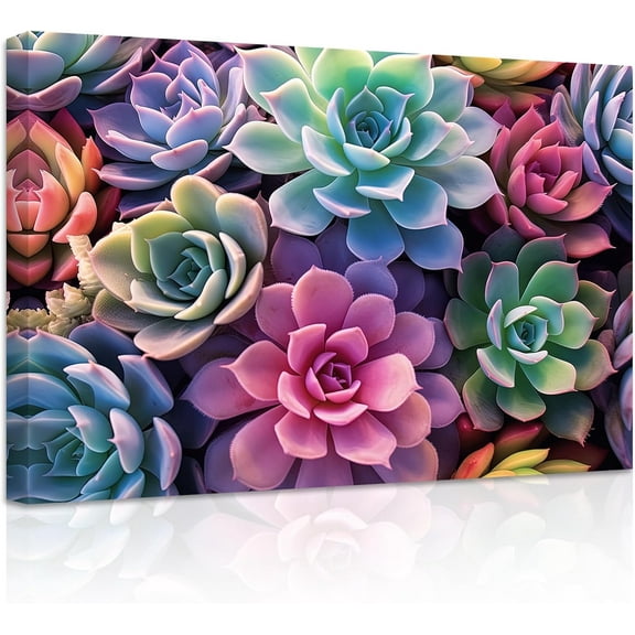 ZHONGYUTONG Succulents Canvas Wall Art Blooming Colorful Succulents Picture Prints Desert Tropical Botanical Painting Home Decor Framed (12.00" x 18.00")