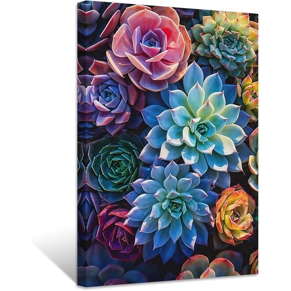 ZHONGYUTONG Succulents Canvas Wall Art Blooming Colorful Succulents Picture Prints Desert Tropical Botanical Painting Home Decor Framed (16.00" x 24.00")