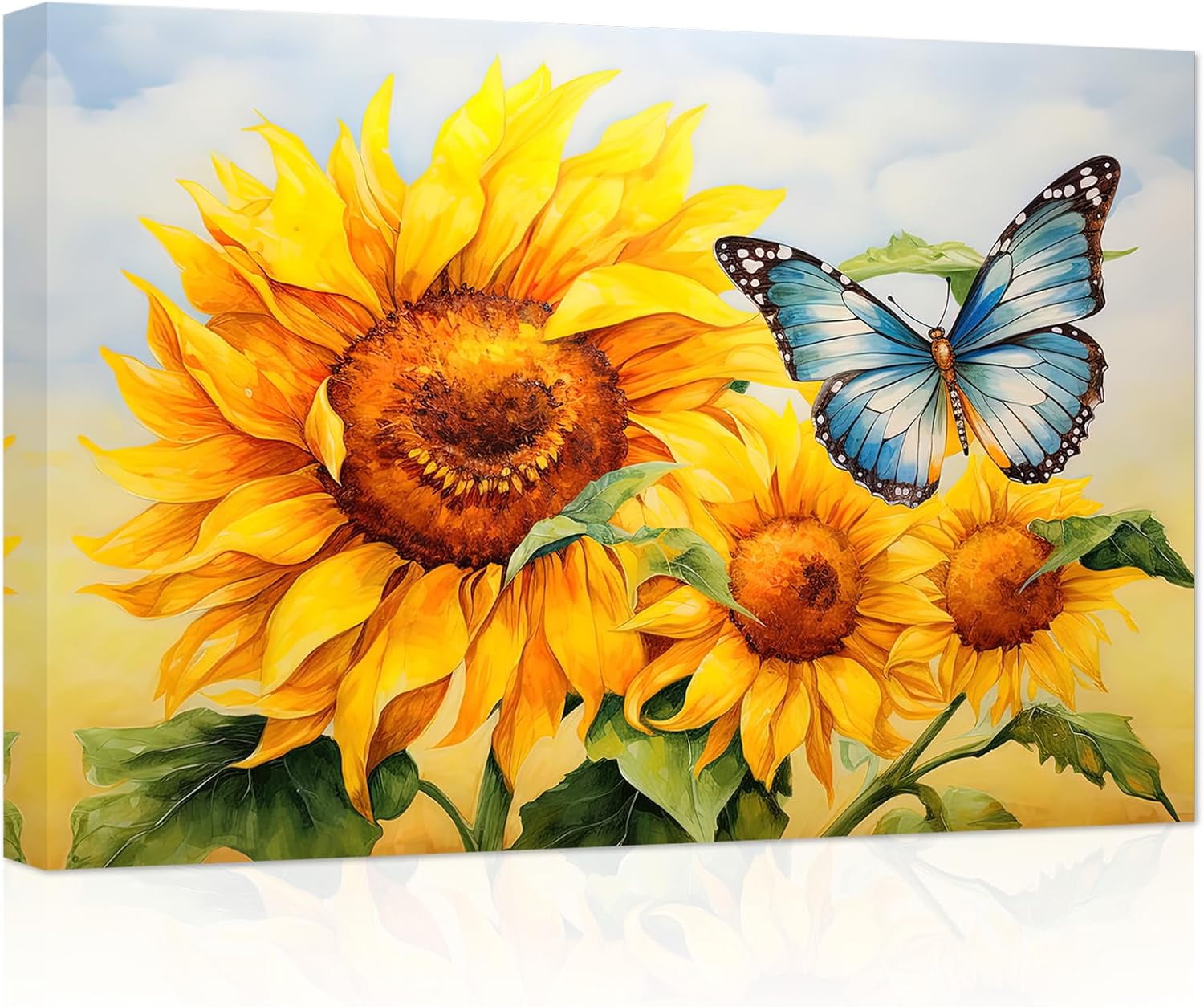 ZHONGYUTONG Sunflower Canvas Wall Art Blue Butterfly Yellow Flowers ...