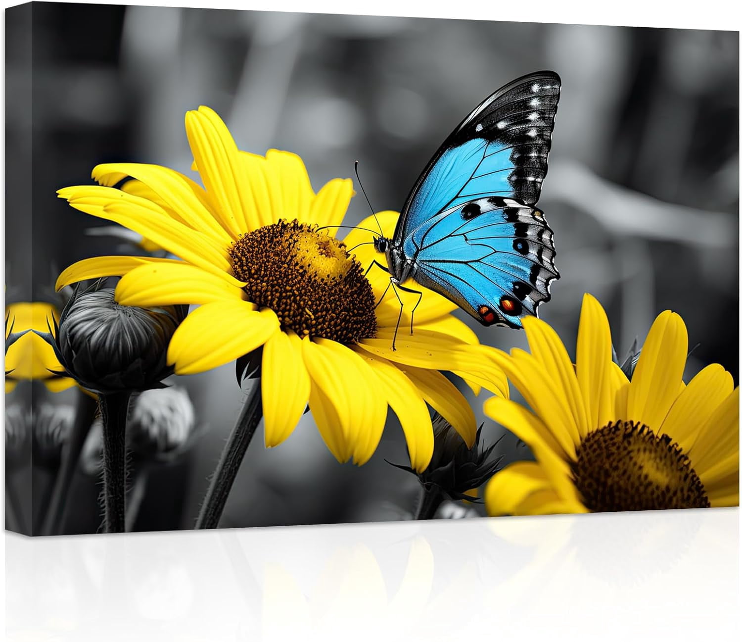 ZHONGYUTONG Sunflower Canvas Wall Art Blue Butterfly Yellow Flowers ...