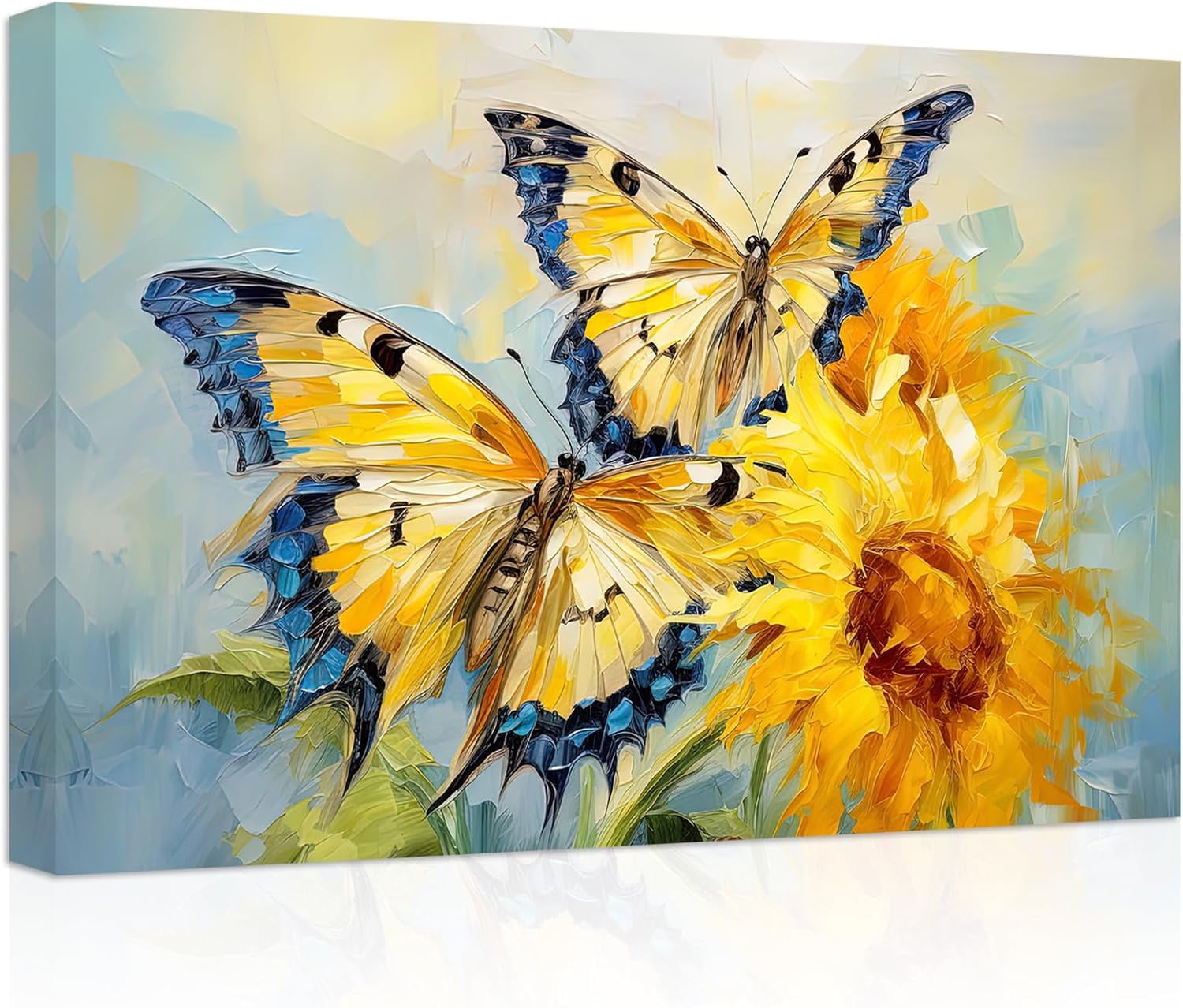 ZHONGYUTONG Sunflower Canvas Wall Art Blue Butterfly Yellow Flowers ...