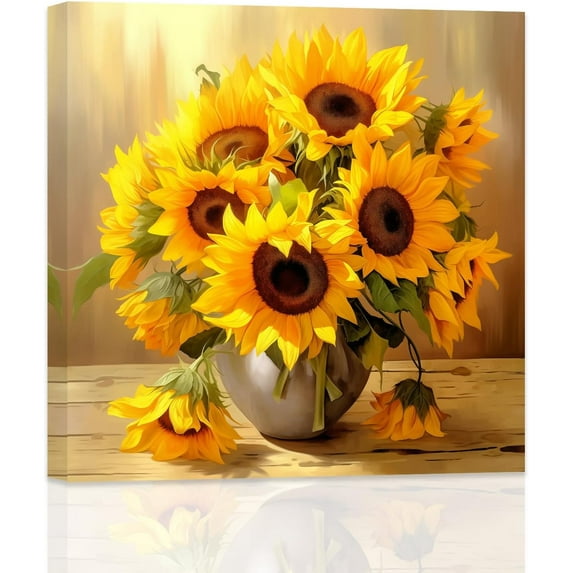 ZHONGYUTONG Sunflower Wall Art Canvas Yellow Flower Pictures Wall Decor Blossom Floral Painting Print Farmhouse Kitchen Bathroom Wall Decor Frame (12.00"x12.00")