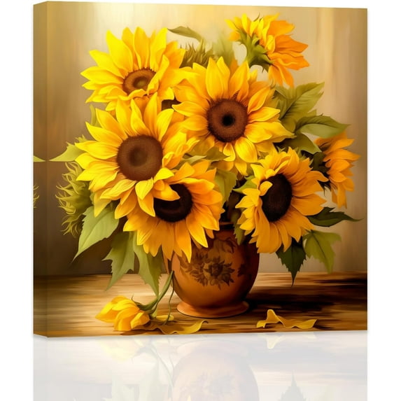 ZHONGYUTONG Sunflower Wall Art Canvas Yellow Flower Pictures Wall Decor Blossom Floral Painting Print Farmhouse Kitchen Bathroom Wall Decor Frame (32.00"x32.00")