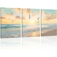 thumbnail image 1 of ZHONGYUTONG Sunset Beach Wall Art 3 Pieces Seagulls Flying Ocean Waves Pictures Seascape Paintings Prints Home Decor for Bathroom Living Room Framed (11.00" x 14.00" x 3PCS), 1 of 6