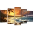 thumbnail image 1 of ZHONGYUTONG Sunset Beach Wall Art 5 Pieces Ocean Waves with Palm Trees Pictures Canvas Prints Seascape Paintings Modern Artwork for Lving Room Office Framed (8"x14"x2 8"x18"x2 8"x22"x1), 1 of 6