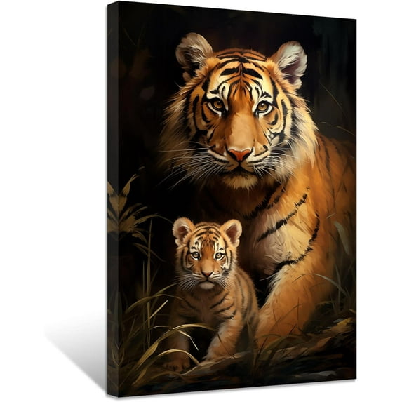 ZHONGYUTONG Tiger Canvas Wall Art Cute Baby Tiger Picture Prints Forest Animal Portraits Paintings Vintage Artwork for Kids Room Nursery Framed (12.00" x 18.00")