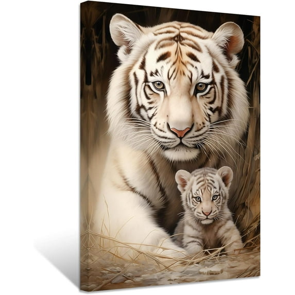 ZHONGYUTONG Tiger Canvas Wall Art Cute Baby Tiger Picture Prints Forest Animal Portraits Paintings Vintage Artwork for Kids Room Nursery Framed (24.00" x 36.00")