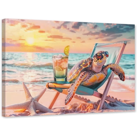 ZHONGYUTONG Turtle Wall Art for Bathroom Ocean Animal Canvas Sea Theme Pictures Coastal Beach Painting for Toilet Decor Framed (12.00" x 18.00")