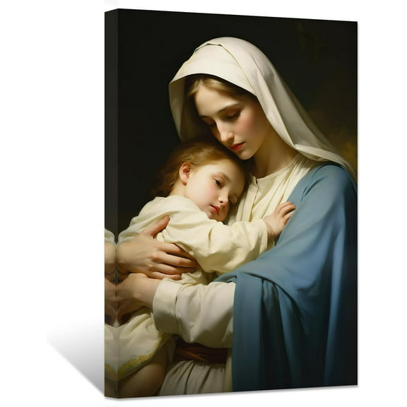 ZHONGYUTONG Virgin Mary Canvas Wall Art Jesus Mother Painting Prints Catholic Spiritual Pictures Wall Decor for Office Church Prayer Room Framed (12.00" x 18.00")