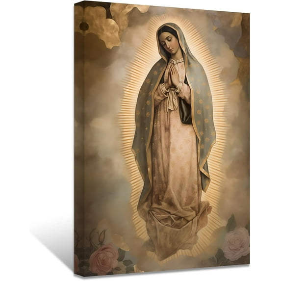 ZHONGYUTONG Virgin Mary Picture Jesus Mother Portrait Wall Art Vintage Catholic Poster Prints Virgin Mary is Praying Spiritual Canvas Artwork Dining Room Decor (12.00" x 18.00")