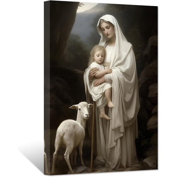 ZHONGYUTONG Virgin Mary Wall Decor Jesus and Mary Canvas Wall Art Catholic Painting Prints Spiritual Pictures for Office Church Prayer Room Framed (12.00" x 18.00")