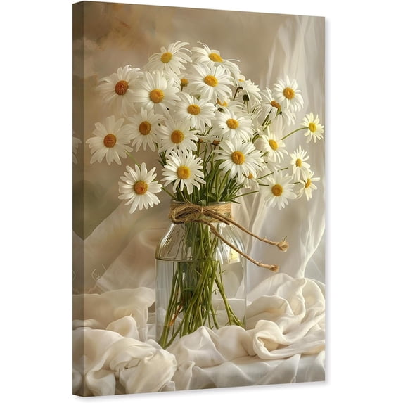 ZHONGYUTONG White Daisy Canvas Wall Art Flowers Pictures Wall Decor Daisy Floral in Vase Painting for Living Room Decor Framed (12.00" x 18.00")