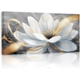 thumbnail image 1 of ZHONGYUTONG White Floral Canvas Wall Art Large Flower Gold Pictures Wall Decor Minimalist Lotus Paintings for Living Room Bedroom Decor Framed (18.00" x 36.00"), 1 of 5