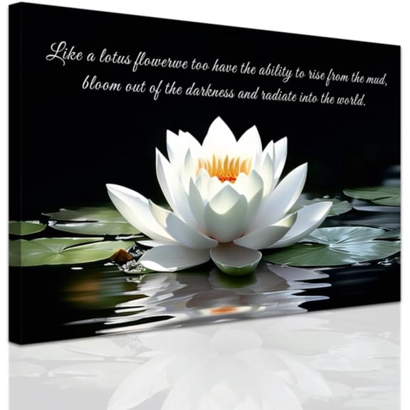 ZHONGYUTONG White Lotus Flower Wall Art Lotus Motivational Quotes Zen Decor for Bathroom Yoga Office Flower on Water Pictures Spa Canvas Prints Framed (12.00" x 18.00")