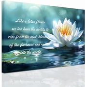 ZHONGYUTONG White Lotus Flower Wall Art Lotus Motivational Quotes Zen Decor for Bathroom Yoga Office Flower on Water Pictures Spa Canvas Prints Framed 12.00" x 18.00"