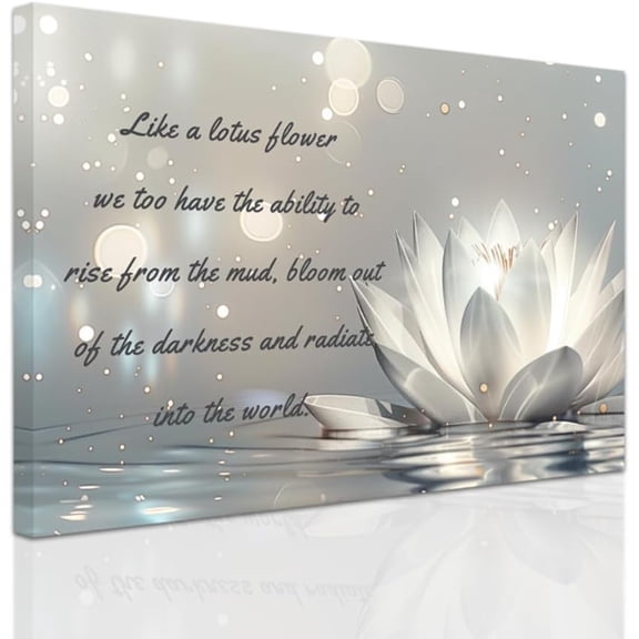 ZHONGYUTONG White Lotus Flower Wall Art Lotus Motivational Quotes Zen Decor for Bathroom Yoga Office Flower on Water Pictures Spa Canvas Prints Framed (12.00" x 18.00")