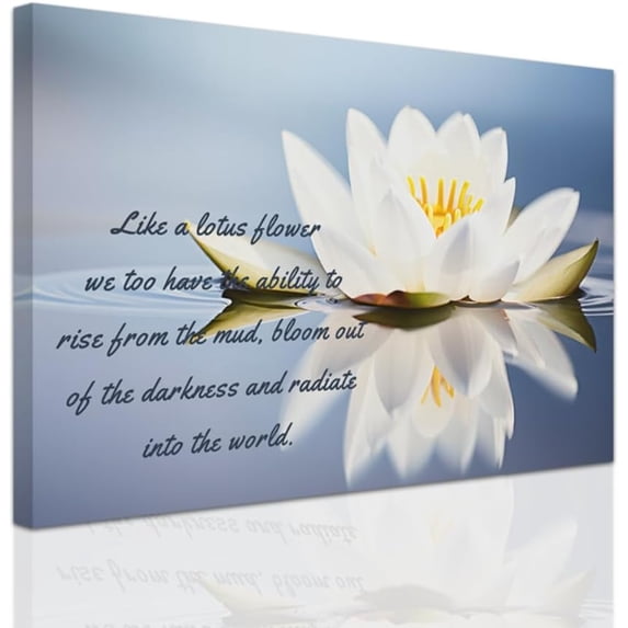 ZHONGYUTONG White Lotus Flower Wall Art Lotus Motivational Quotes Zen Decor for Bathroom Yoga Office Flower on Water Pictures Spa Canvas Prints Framed (16.00" x 24.00")