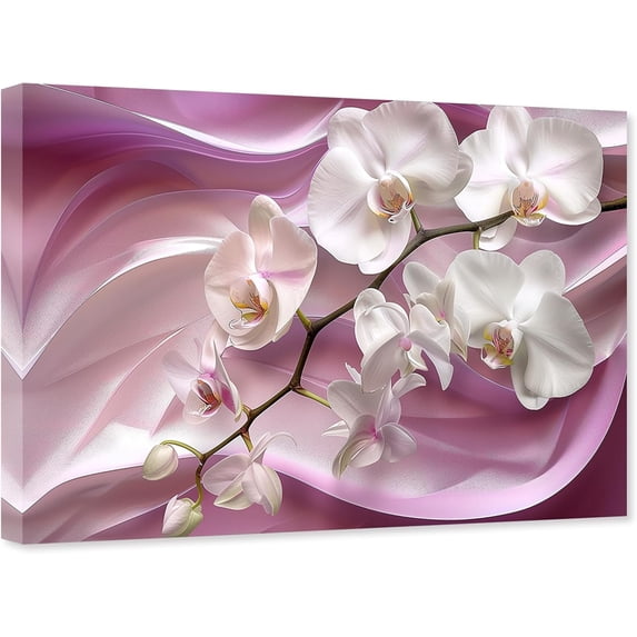 ZHONGYUTONG White Orchid Wall Art Abstract Pink Canvas Flower Pictures for Wall Decor Modern Floral Painting Living Room Decor Framed (12.00" x 18.00")