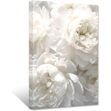 ZHONGYUTONG White Peony Canvas Wall Art Elegant Flowers Picture Prints Modern Artwork Home Decor For Living Room Bedroom Framed (12.00" x 18.00")