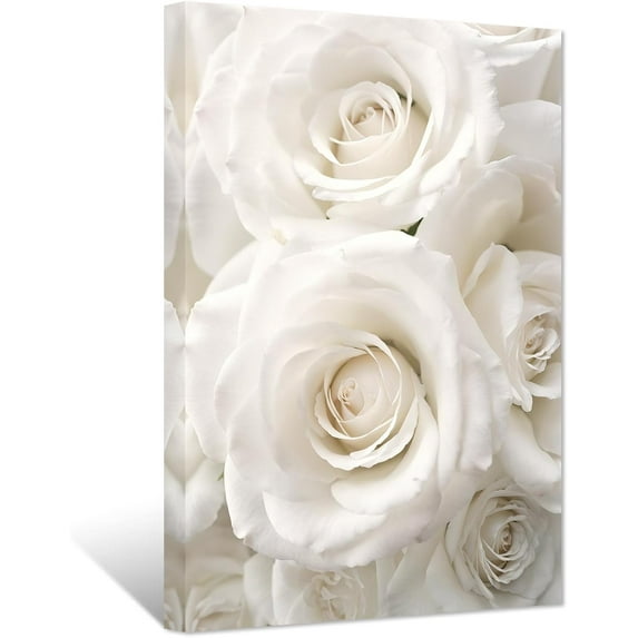 ZHONGYUTONG White Rose Canvas Wall Art Elegant Flowers Picture Prints Modern Artwork Home Decor For Living Room Bedroom Framed (12.00" x 18.00")
