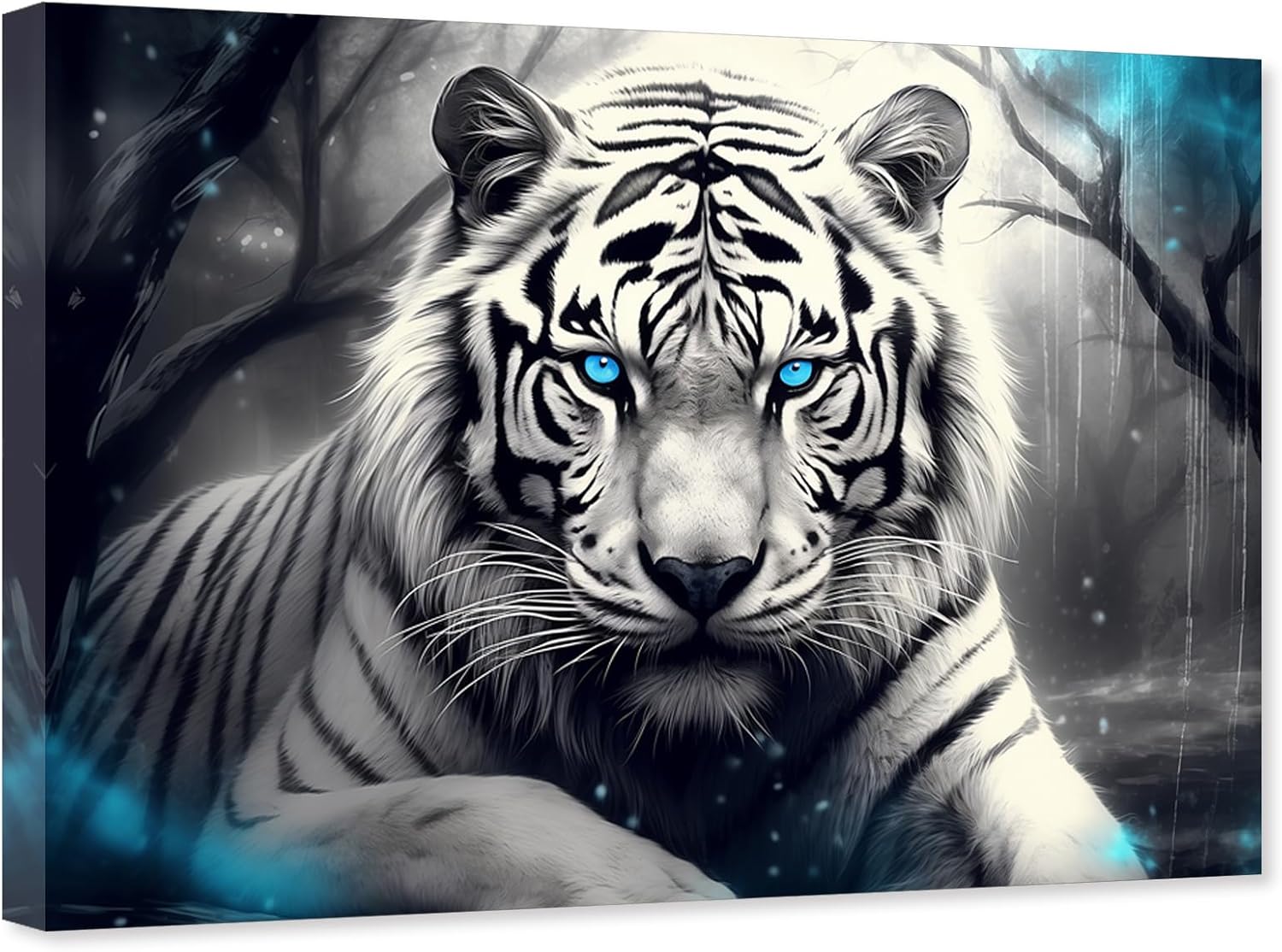 ZHONGYUTONG White Tiger Canvas Wall Art Bengal Tiger Picture Print Black and White Wild Animal Painting for Bedroom Decor Framed (12.00" x 18.00")