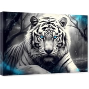 ZHONGYUTONG White Tiger Canvas Wall Art Bengal Tiger Picture Print Black and White Wild Animal Painting for Bedroom Decor Framed 16.00" x 24.00"