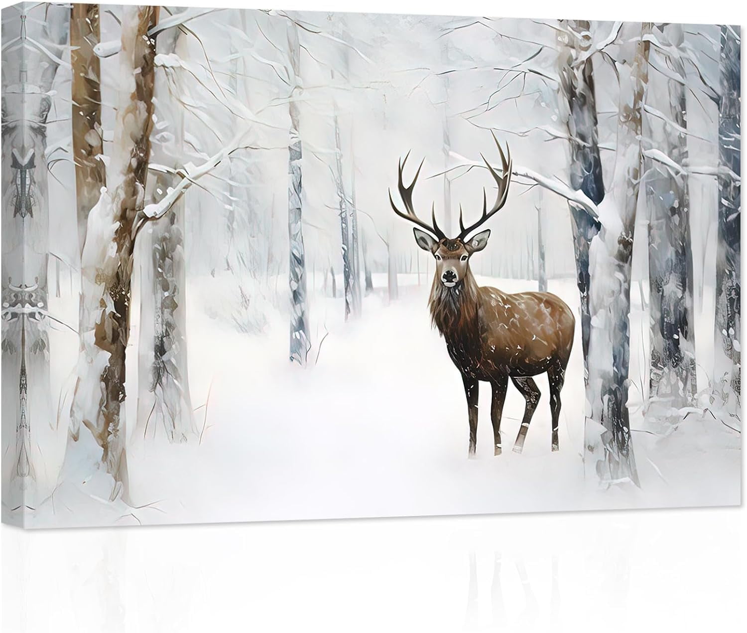 ZHONGYUTONG Winter Forest Snow Scene Canvas Wall Art Elk Deer Hunting ...